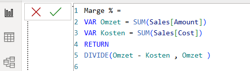 Power BI Omzet min kosten (sales)