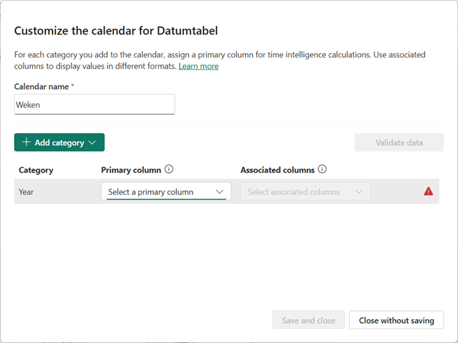 customize calender datumtabel